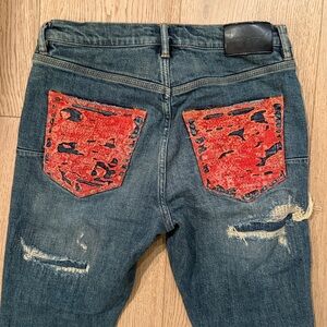 Purple Denim Mid Indigo Quilted Destroy Pocket Men’s Jeans